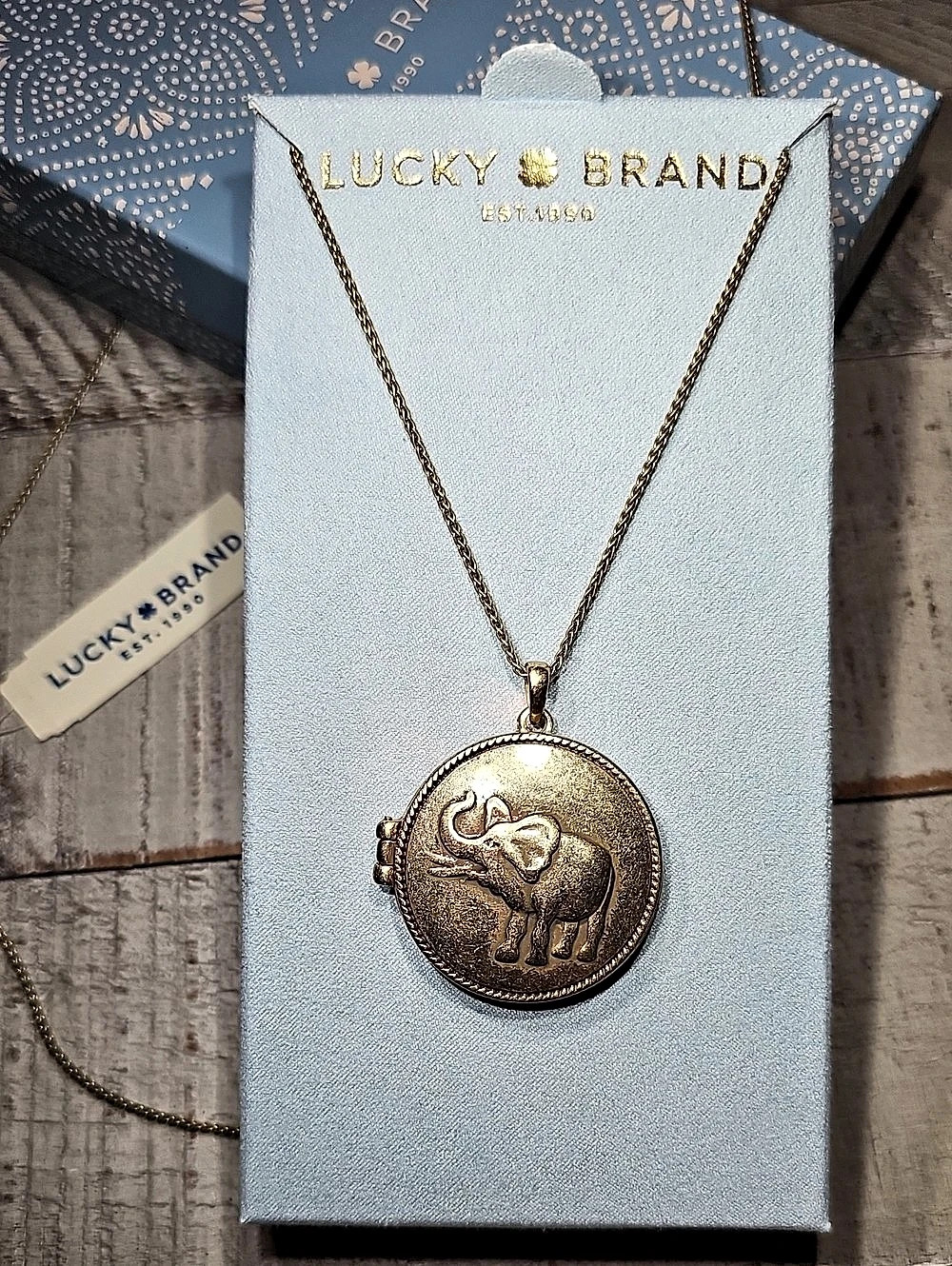 Lucky Brand Semi Precious Accents Elephant Locket Necklace ✨️ NWT